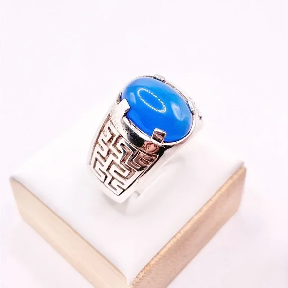 Size 10.5 Blue Chalcedony 925 Sterling Silver Ring - Picture 3 of 8